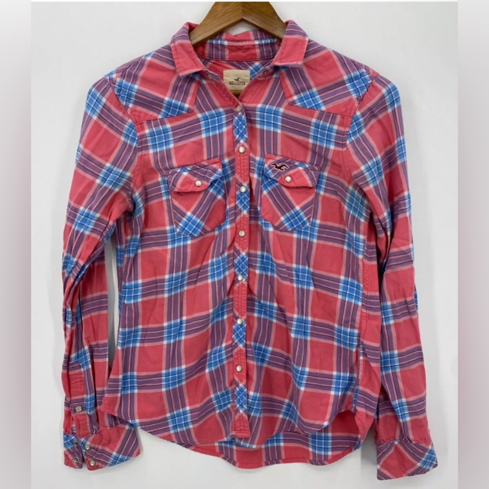 HOLLISTER Western-Style Flannel Button-Up Shirt, Plaid, XS, EUC (CL03)